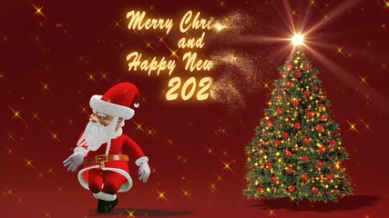 Santa Claus dancing near the Christmas tree. The concept of Christmas and New Year. Seamless Loop.