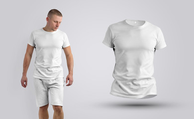 Two templates of a white T-shirt on a man and 3d.