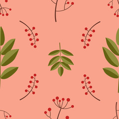 Vector seamless pattern with autumn leaves on a peach background.