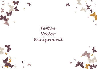 Festive butterfly confetti background. Frame vector pattern texture for holiday, postcard, poster, carnival, banner, birthday and children's parties. Butterfly cover mock-up. Wedding butterfly layout