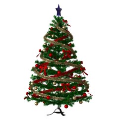 Christmas tree with a blue star on the top, isolate on a white background. 3D rendering of excellent quality in high resolution