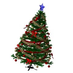 Christmas tree with a blue star on the top, isolate on a white background. 3D rendering of excellent quality in high resolution