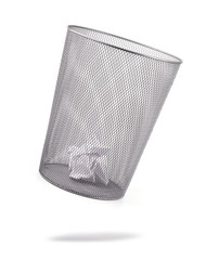 Metal trash bin from paper isolated