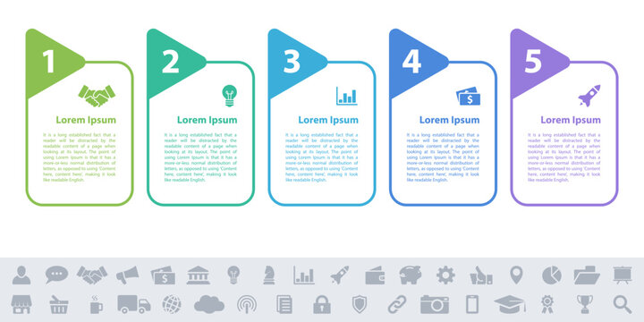 Business infographic design template with 5 steps or options using for process diagram, workflow layout, flow chart, infograph and banner