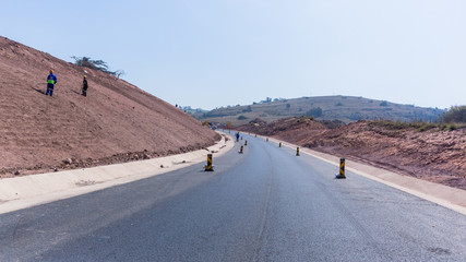 Road Highway Expansion Construction Vehicle Route  Barriers Traffic