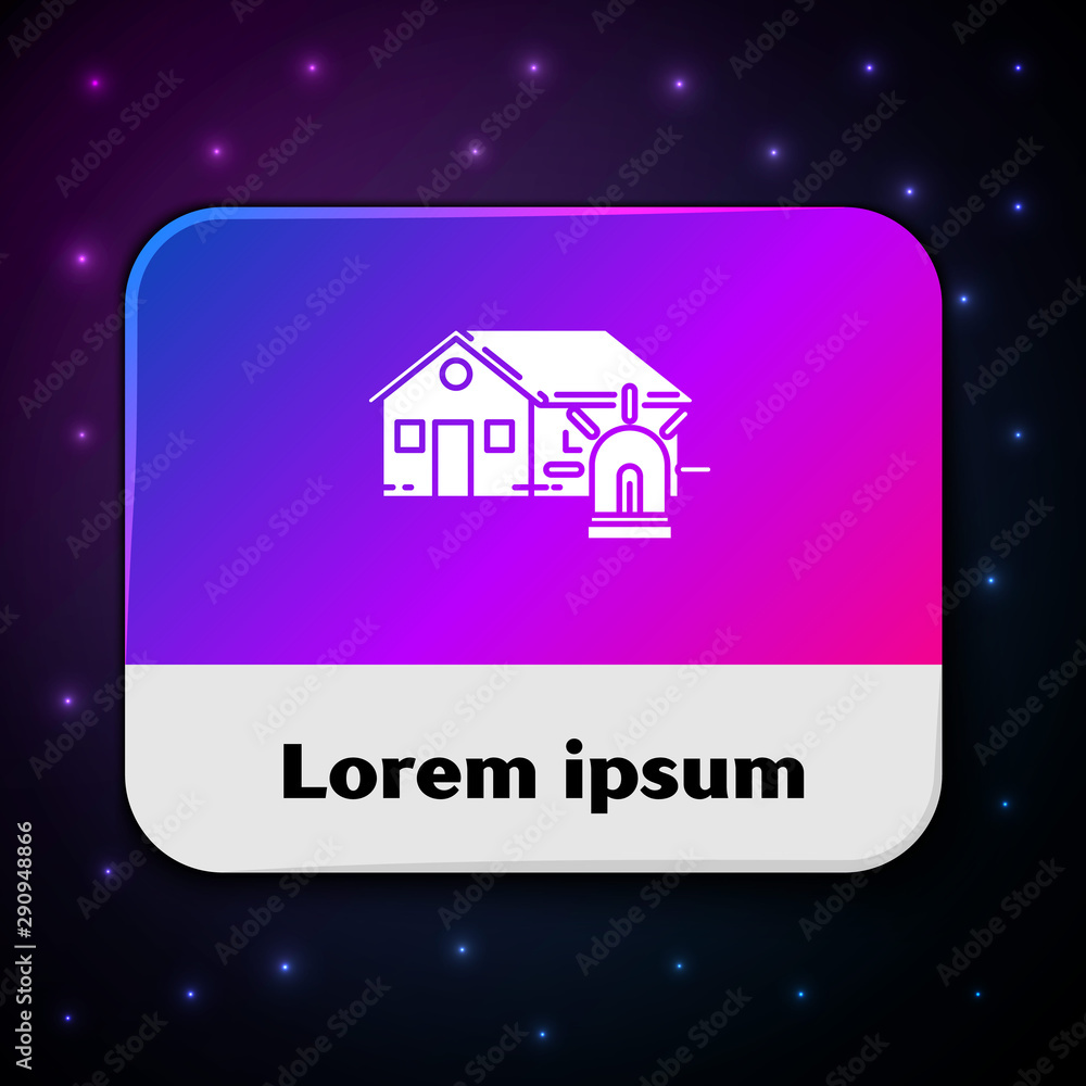 Poster white smart house and alarm icon isolated on black background. security system of smart home. rectan