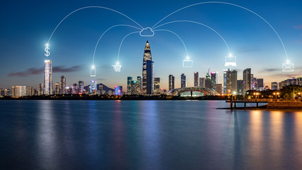 shenzhen city skyline and Mobile Communication Concept