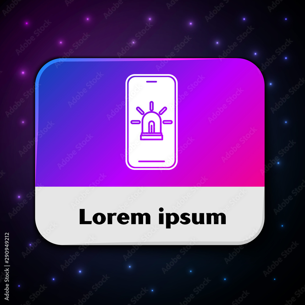 Poster white mobile phone with smart house and alarm icon isolated on black background. security system of 