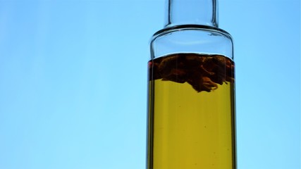 close up view on bottle of olive oil