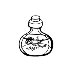 Vector hand drawn flask with magic potion outline doodle icon. Flask with magic potion sketch illustration for print, web, mobile and infographics isolated on white background