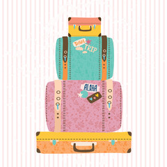 vector illustration. pile of vintage suitcases.