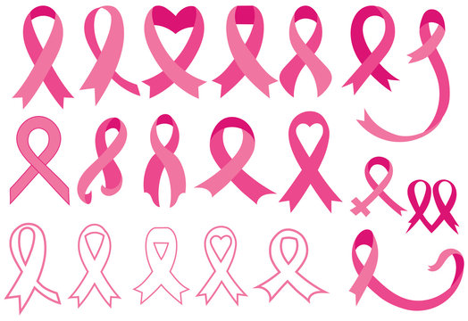 Set of pink ribbons. Breast cancer awareness ribbons collection. Vector illustration.