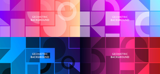 Vector backgrounds. Modern Art graphics. Dynamic horizontal templates set. Transparent stylish monotone shapes on gradient background. Geometric figures. Flat panoramic wallpapers. Website backdrop