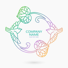Vector Logo Design Template With Leaves And Birds For Jewelry, Beauty And Fashion, Yoga, Natural And Organic Food Products And Packaging. Nature Green Logo Vector.