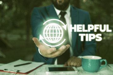 Conceptual hand writing showing Helpful Tips. Concept meaning Ask an Expert Solutions Hints...