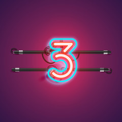 Realistic glowing double neon charcter from a fontset, vector illustration