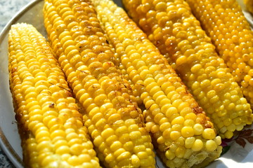 Roasted corn cobs in the sun (delicacies).