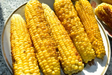 Roasted corn cobs in the sun (delicacies).