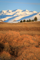 Snow covered mountains outside Lake Wanaka South Island New Zealand at sunrise