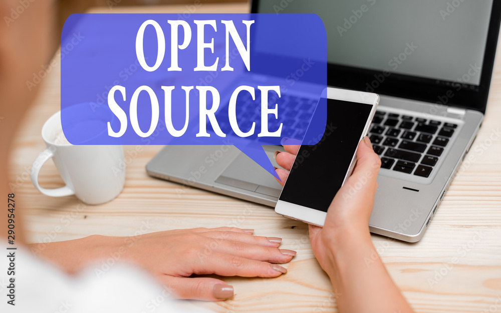 Poster word writing text open source. business photo showcasing denoting software which original source cod