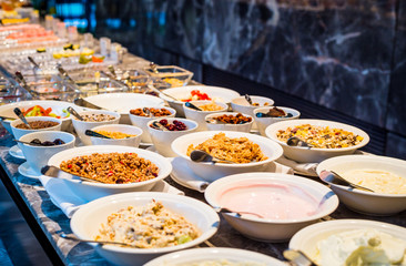 Breakfast Buffet Concept, Breakfast Time in Luxury Hotel, Brunch with Family in Restaurant