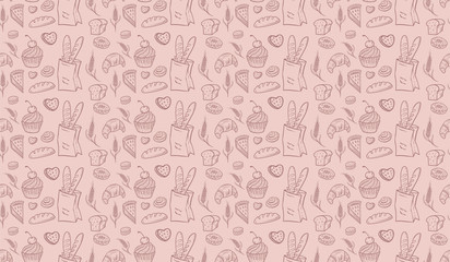 seamless pattern with bakery products hand-drawn
