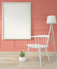 Empty modern contemporary room and design wall with molding, mock up poster frame and chair .3D rendering