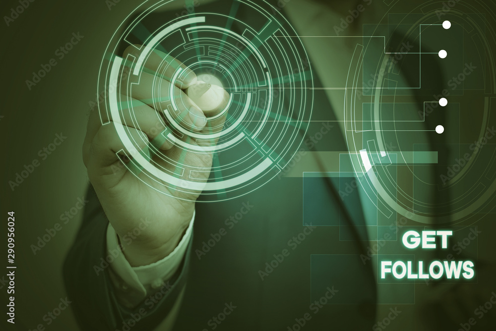 Poster conceptual hand writing showing get follows. concept meaning demonstrating who imitates copies or ta