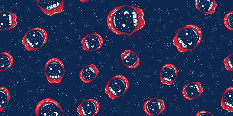 seamless pattern open mouth with space inside, psy art