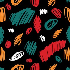 Seamless colorfull pattern hand drawn scrawl sketch. Freehand drawing. Color seamless vector abstract scribbles, chaos doodles. Decorative illustration, good for printing, packaging, fabric.