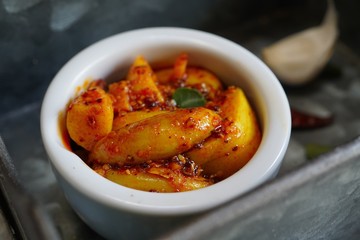 Homemade Spicy Garlic Pickle, selective focus