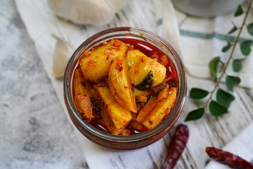 Homemade Spicy Garlic Pickle, selective focus