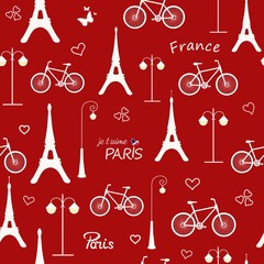 Seamless pattern with hand drawn french design elements
