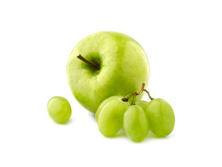Green Apple and grape isolated on white background cutout