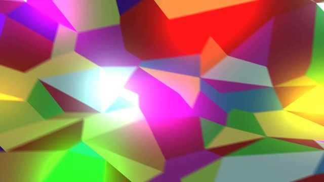 Flying Inside Colored Glowing Polygons Extremely Fast Seamless. Looped 3d Animation of Abstract Rainbow Colors Moving Very Fast. Design Concept. 4k Ultra HD 3840x2160.
