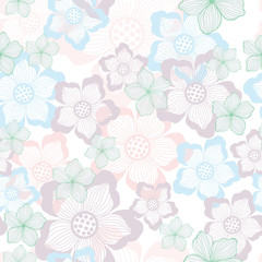 Flowers seamless pattern on white background. 