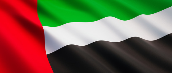 Waving flag of UEA - Flag of United Arab Emirates - 3D illustration