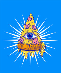 pizza with eye, tattoo, print on t-shirt