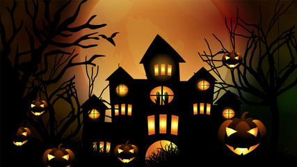 Fototapeta na wymiar Happy Halloween banner with dark background 