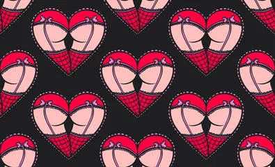 Foto op Plexiglas seamless pattern heart with butt in underwear and stockings, ©  Shamanska Kate