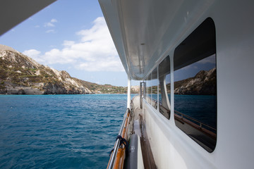 Obraz na płótnie Canvas Yacht Life: view of Lipari Island, of the Aeolian Islands, from a luxury private yacht