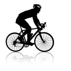 Silhouette of a cyclist male on white background