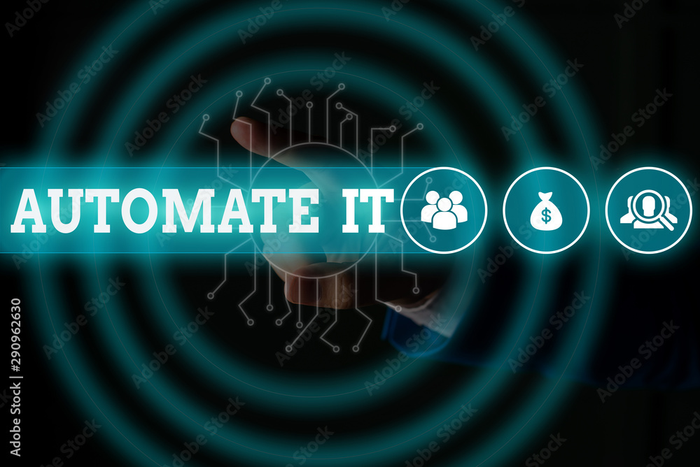 Poster word writing text automate it. business photo showcasing convert process or facility to be operated 