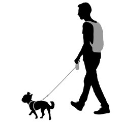 Silhouette of man and dog on a white background