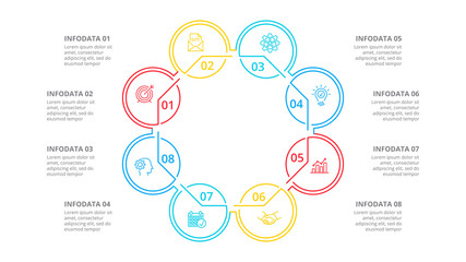 Octagon divided into 8 parts, steps or options. Simple vector illustration for presentation. Business cycle infographic element.