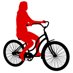 Silhouette of a cyclist female on white background
