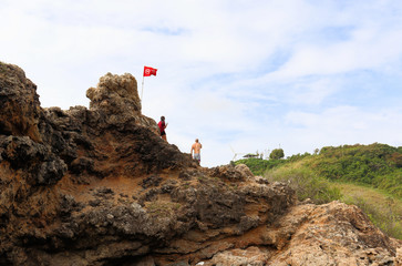 hiker on the top of mountain