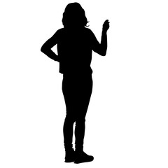 Silhouette of a walking girl on a white background