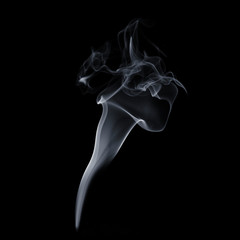 Flowing smoke on black background, white vapor, abstract flow of cigarette smoke, aroma stick smoke