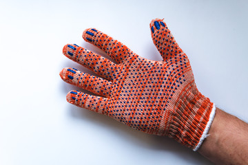 New construction gloves. knitted textile gloves on a white background. Protective equipment, safety...